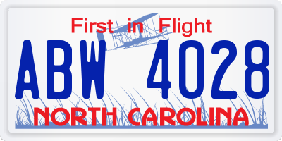 NC license plate ABW4028