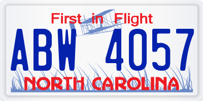 NC license plate ABW4057