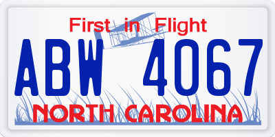 NC license plate ABW4067