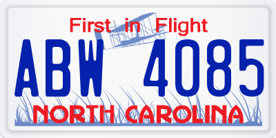 NC license plate ABW4085