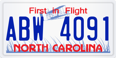 NC license plate ABW4091