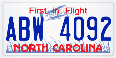NC license plate ABW4092