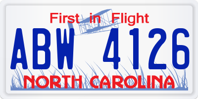 NC license plate ABW4126