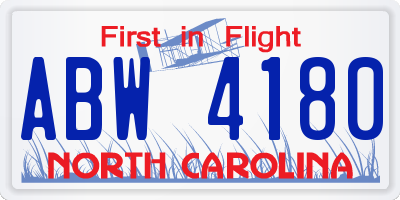 NC license plate ABW4180
