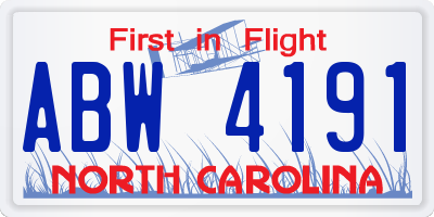 NC license plate ABW4191