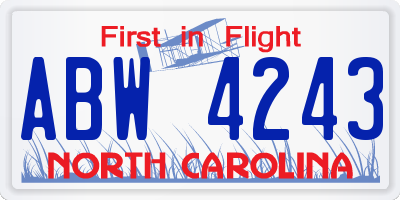 NC license plate ABW4243