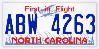 NC license plate ABW4263