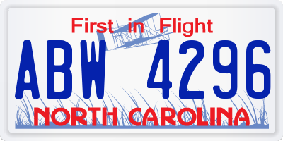 NC license plate ABW4296