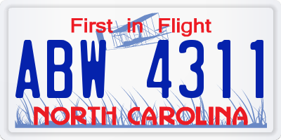 NC license plate ABW4311