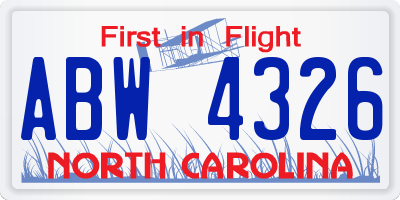 NC license plate ABW4326