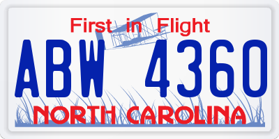 NC license plate ABW4360