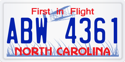NC license plate ABW4361