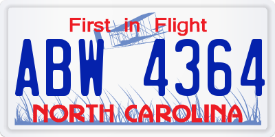NC license plate ABW4364