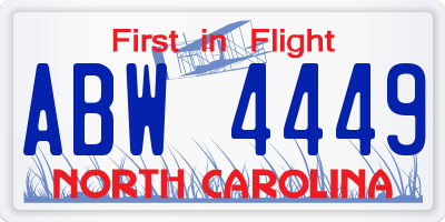 NC license plate ABW4449