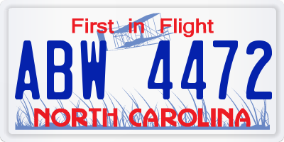 NC license plate ABW4472