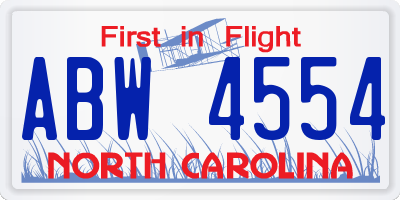 NC license plate ABW4554