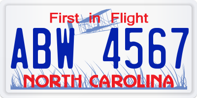NC license plate ABW4567