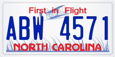 NC license plate ABW4571