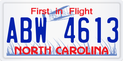 NC license plate ABW4613