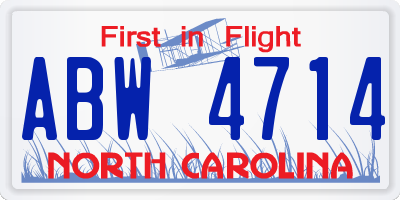 NC license plate ABW4714