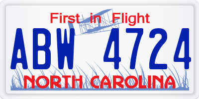 NC license plate ABW4724