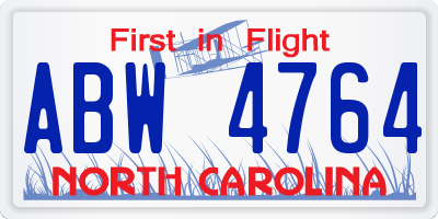 NC license plate ABW4764