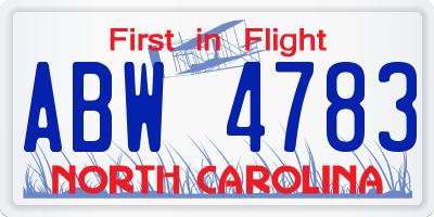 NC license plate ABW4783