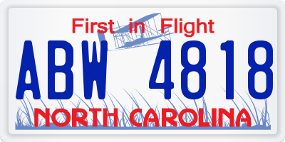 NC license plate ABW4818