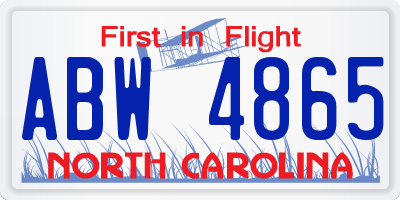 NC license plate ABW4865