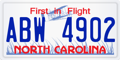 NC license plate ABW4902
