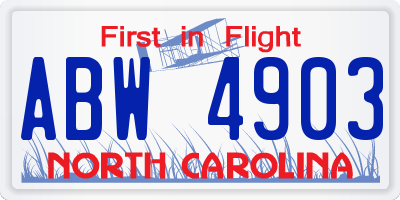 NC license plate ABW4903