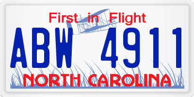 NC license plate ABW4911