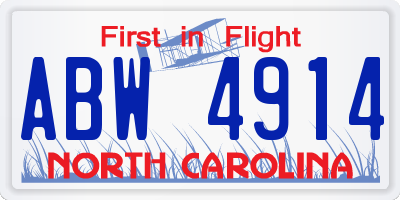 NC license plate ABW4914
