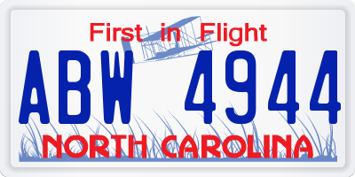 NC license plate ABW4944