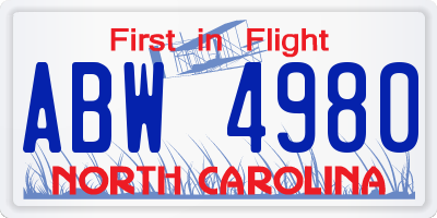 NC license plate ABW4980