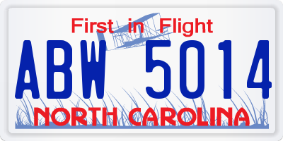 NC license plate ABW5014