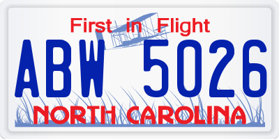 NC license plate ABW5026