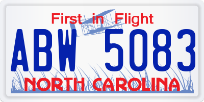 NC license plate ABW5083
