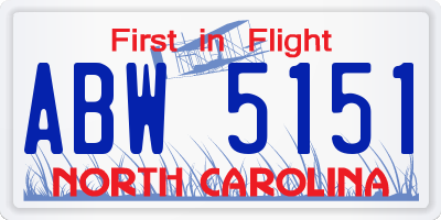 NC license plate ABW5151