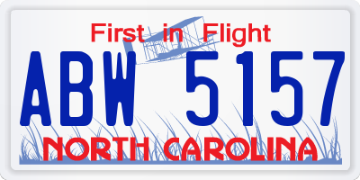 NC license plate ABW5157