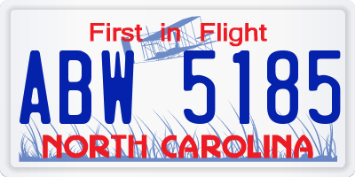 NC license plate ABW5185