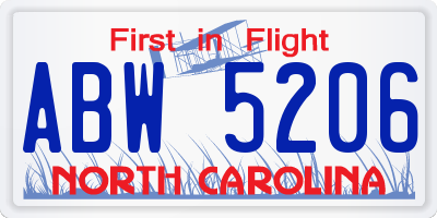 NC license plate ABW5206