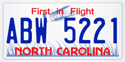NC license plate ABW5221