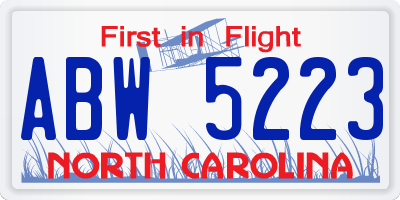 NC license plate ABW5223