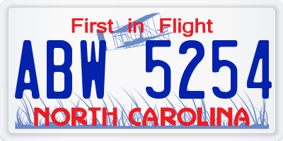 NC license plate ABW5254