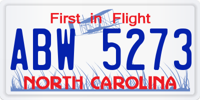 NC license plate ABW5273