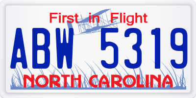 NC license plate ABW5319