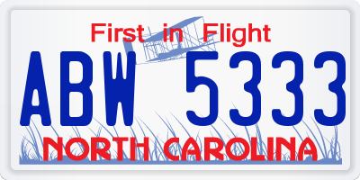NC license plate ABW5333