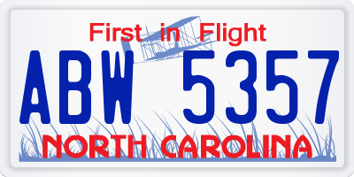 NC license plate ABW5357