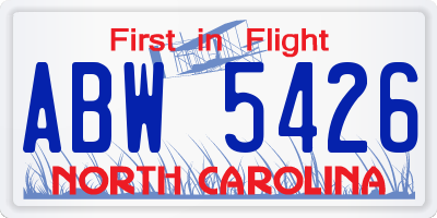 NC license plate ABW5426